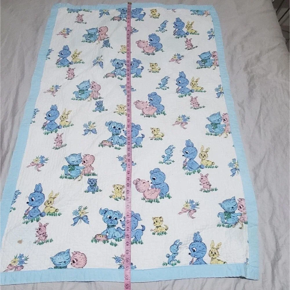 Vintage handmade Animal Puppies Rabbits Baby Unisex Throw Blanket